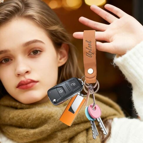 UpLook النايلون والجلود مفتاح سلسلة مخطط سلسلة مفاتيح قصيرة مع 3 حلقات المفاتيح مفتاح أنيق فوب حامل مفتاح السيارة منظم مفاتيح المنزل in Kuwait