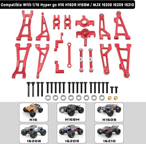 Aluminum Upgrade Kit, Front Rear Suspension Arms, Steering Knuckles & Hubs, R168Z Bearings for 1/16 MJX Hyper GO H16BM H16GT H16DR 16208 16209 16210 RC Truck Car Accessories Parts (Rde) in Saudi Arabia