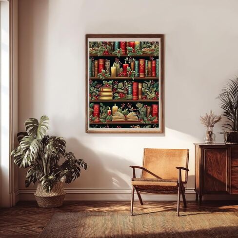 WRTCPOC عيد الميلاد رف الكتب عد عبر الابره مجموعات للبالغين عيد الميلاد زهرة كتاب التطريز مجموعات عطلة تحت عنوان نمط عبر غرزة 11CT DIY التطريز التطريز بداية مجموعات in Kuwait