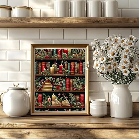 WRTCPOC عيد الميلاد رف الكتب عد عبر الابره مجموعات للبالغين عيد الميلاد زهرة كتاب التطريز مجموعات عطلة تحت عنوان نمط عبر غرزة 11CT DIY التطريز التطريز بداية مجموعات in Kuwait