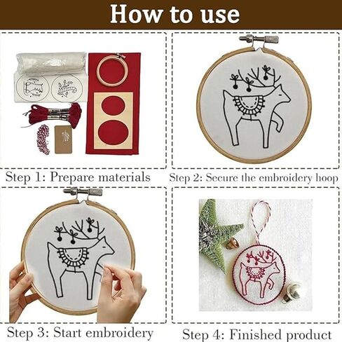 مجموعة 12 قطعة من زخارف عيد الميلاد المطرزة يدويًا، مجموعة تطريز عيد الميلاد مع عبوة مواد DIY، مجموعات تطريز للبالغين المبتدئين in Saudi Arabia