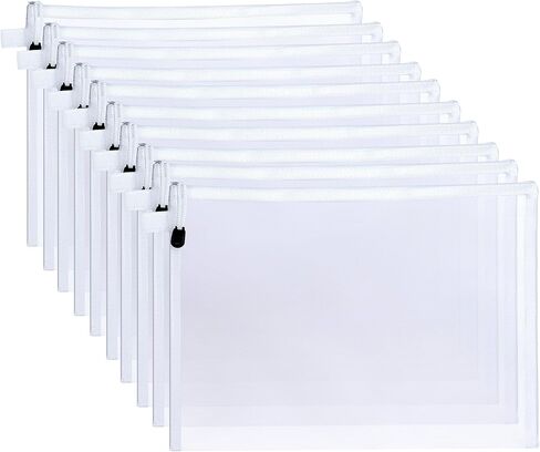 10Pieces Nylon Zipper Mesh Pouch,A4 Letter Size,Durable Document Bags for Office,Puzzle,Board Games,Travel Accessories (White) in Saudi Arabia
