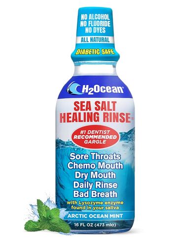 غسول الفم H2Ocean Healing Rinse - غسول الفم ذو المذاق الرائع بملح البحر والإكسيليتول للنفس المنعش والفم الجاف - خالي من الكحول والفلورايد - نعناع المحيط القطبي الشمالي 8oz (عبوة من قطعتين) in Kuwait