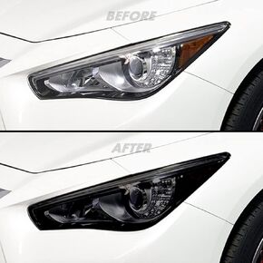 SlickMod PreCut Vinyl Smoke Tint للمصباح الأمامي Infiniti Q50 Q50S 2014-2022 (2. جفن المصباح الأمامي، أسود لامع) in Kuwait