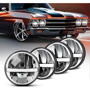 5 3/4 5.75 بوصة مصابيح LED أمامية 12 فولت/24 فولت ضوء نهاري عالمي مع عيون ملائكة مستديرة عالية/منخفضة التبديل 4 أوضاع إضاءة LED مع كهرمان أبيض DRL للدراجات النارية والسيارات ATV UTV شاحنة بيك اب 4 قطع in Kuwait