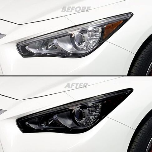 SlickMod PreCut Vinyl Smoke Tint للمصباح الأمامي Infiniti Q50 Q50S 2014-2022 (2. جفن المصباح الأمامي، أسود لامع) in Kuwait