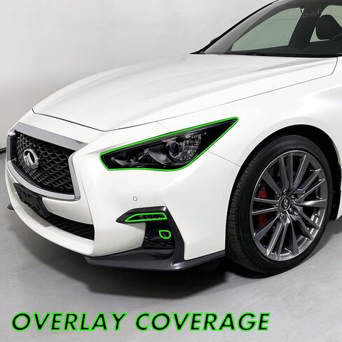 SlickMod PreCut Vinyl Smoke Tint للمصباح الأمامي Infiniti Q50 Q50S 2014-2022 (2. جفن المصباح الأمامي، أسود لامع) in Kuwait