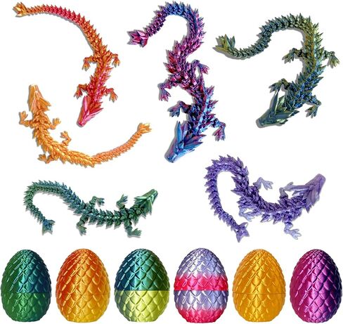 بيض تنين مطبوع ثلاثي الأبعاد - مجموعة تنين كريستال مفصلية صغيرة مكونة من 6 قطع مع تنانين مخفية بالداخل، ألعاب تململ ممتعة، أعياد الميلاد، هدايا زينة عيد الميلاد في الداخل والخارج، هدايا الحفلات in Kuwait