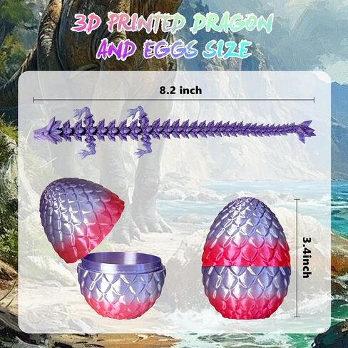 بيض تنين مطبوع ثلاثي الأبعاد - مجموعة تنين كريستال مفصلية صغيرة مكونة من 6 قطع مع تنانين مخفية بالداخل، ألعاب تململ ممتعة، أعياد الميلاد، هدايا زينة عيد الميلاد في الداخل والخارج، هدايا الحفلات in Kuwait