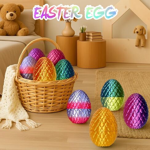 بيض تنين مطبوع ثلاثي الأبعاد - مجموعة تنين كريستال مفصلية صغيرة مكونة من 6 قطع مع تنانين مخفية بالداخل، ألعاب تململ ممتعة، أعياد الميلاد، هدايا زينة عيد الميلاد في الداخل والخارج، هدايا الحفلات in Kuwait