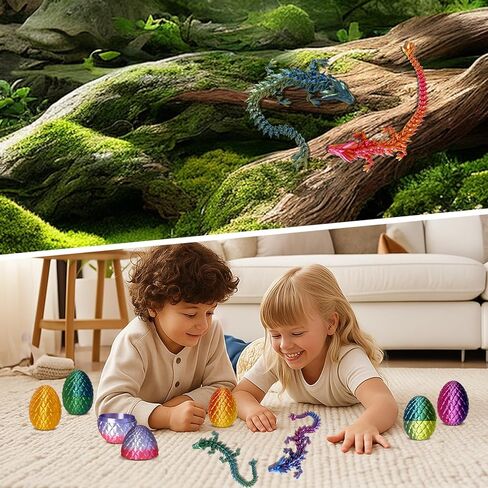 بيض تنين مطبوع ثلاثي الأبعاد - مجموعة تنين كريستال مفصلية صغيرة مكونة من 6 قطع مع تنانين مخفية بالداخل، ألعاب تململ ممتعة، أعياد الميلاد، هدايا زينة عيد الميلاد في الداخل والخارج، هدايا الحفلات in Kuwait