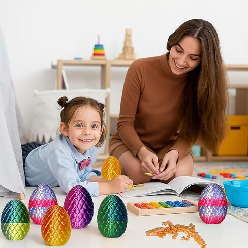 بيض تنين مطبوع ثلاثي الأبعاد - مجموعة تنين كريستال مفصلية صغيرة مكونة من 6 قطع مع تنانين مخفية بالداخل، ألعاب تململ ممتعة، أعياد الميلاد، هدايا زينة عيد الميلاد في الداخل والخارج، هدايا الحفلات in Kuwait