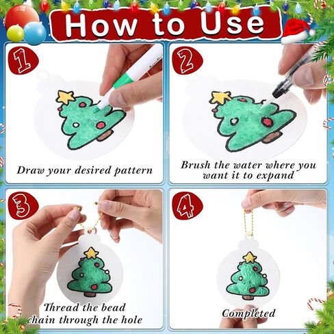 Marspark 46 Pcs Christmas Magic Foam Texture Painting Kit with 40 Foam Texture Paper 6 Water Brush Pens 3D Effect DIY Blank Christmas Tree Hanging Ornaments for Xmas Gifts DIY Craft Party Supplies in Saudi Arabia