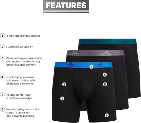 adidas Men's Performance Stretch Cotton Boxer Brief Underwear (3-Pack) Designed for Active Comfort and All Day wear, Team Royal Blue/Onix Grey/Legend Ink Blue, Small in Saudi Arabia
