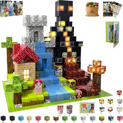 200 PCS Magnetic Building Blocks with 15 LED Light-Up Blocks (Replaceable Battery)&Foldable Magnetic Board,STEM Educational Magnet Cube Set,Creative Construction Toy Gift for Kids (Boys&Girls Ages 3+) in Saudi Arabia