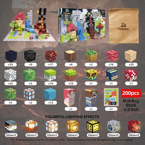 200 PCS Magnetic Building Blocks with 15 LED Light-Up Blocks (Replaceable Battery)&Foldable Magnetic Board,STEM Educational Magnet Cube Set,Creative Construction Toy Gift for Kids (Boys&Girls Ages 3+) in Saudi Arabia
