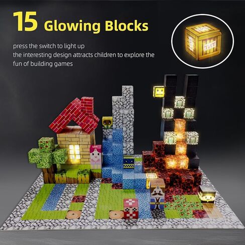200 PCS Magnetic Building Blocks with 15 LED Light-Up Blocks (Replaceable Battery)&Foldable Magnetic Board,STEM Educational Magnet Cube Set,Creative Construction Toy Gift for Kids (Boys&Girls Ages 3+) in Saudi Arabia