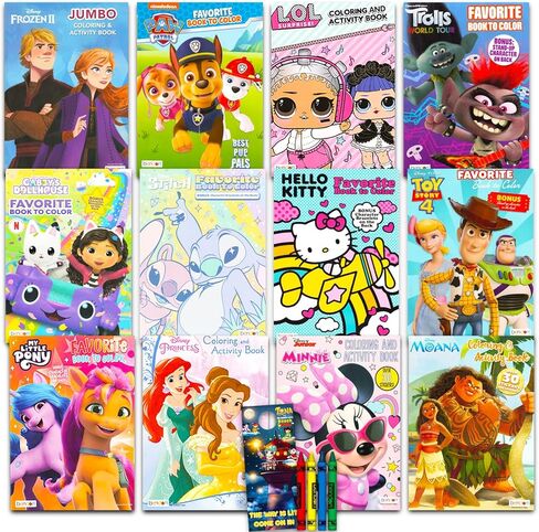Bulk Assorted Coloring Books for Girls - Bundle with 12 Coloring Books Featuring Disney, Hello Kitty, My Little Pony, Plus More | Themed Coloring Activities for Kids in Saudi Arabia