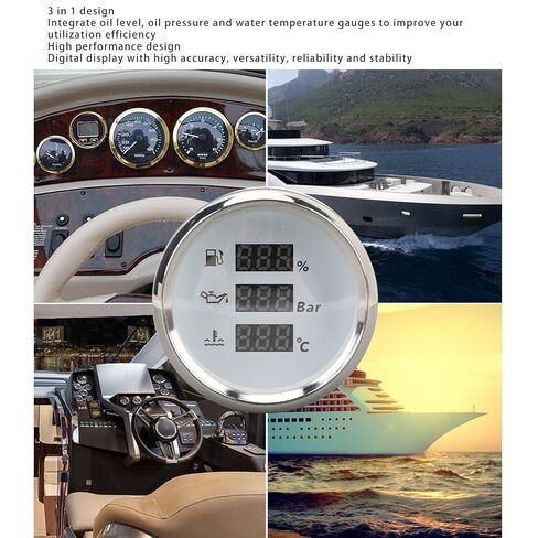52mm Digital Marine Gauge – Oil Level, Oil Pressure & Water Temperature Meter with Backlight for Boats, Yachts, RVs, Trucks (Black Dial Black Cover) in Saudi Arabia