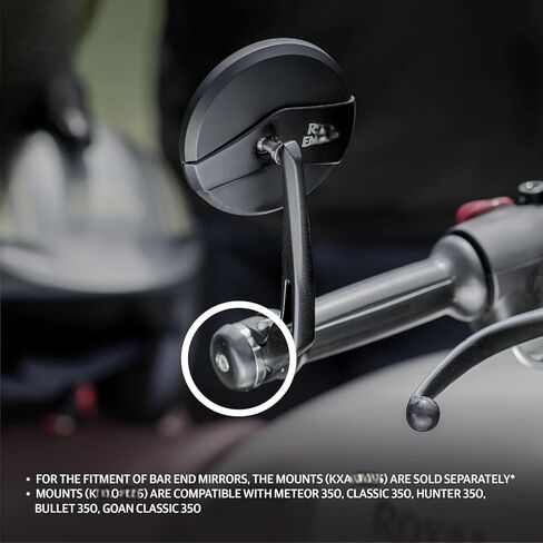 Round Rear View Side Handle Bar End Mirror Convex Glass Compatible with Royal-Enfield Classic Reborn 350 Interceptor 650 Meteor 350 Hunter 350 Himalayan Super Meteor 650 (2018-23 Model) in Saudi Arabia