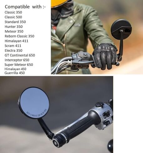 Round Rear View Side Handle Bar End Mirror Convex Glass Compatible with Royal-Enfield Classic Reborn 350 Interceptor 650 Meteor 350 Hunter 350 Himalayan Super Meteor 650 (2018-23 Model) in Saudi Arabia
