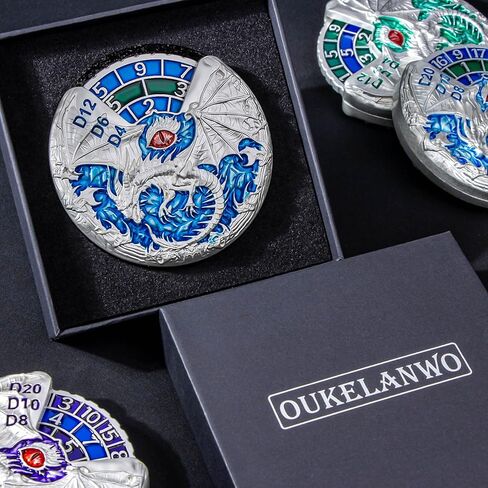 OUKELANWO Dragon 7 في 1 نرد D&D الدوار، مجموعة نرد Dungeon DND مع صندوق هدايا، نرد معدني روليت رائع للعب الأدوار، أحمر داكن in Saudi Arabia