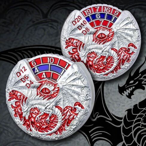 OUKELANWO Dragon 7 in 1 Spinner D&D Dice, Dungeon DND Dice Set with Gift Box, Cool Roulette Metal Dice for Role Playing Game, Dark Red in Kuwait