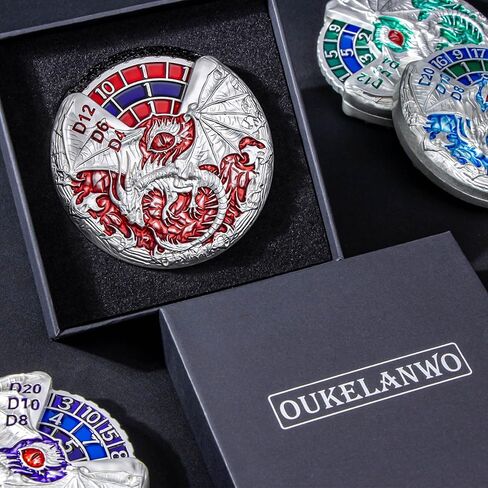 OUKELANWO Dragon 7 in 1 Spinner D&D Dice, Dungeon DND Dice Set with Gift Box, Cool Roulette Metal Dice for Role Playing Game, Dark Red in Kuwait
