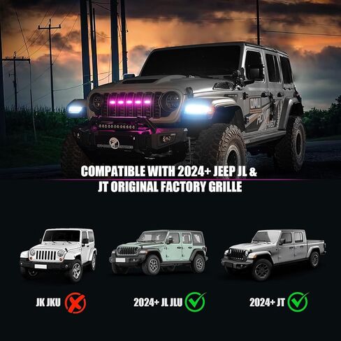 RGB LED Grille Lights Compatible with 2024 2025 Jeep Wrangler JL JLU Gladiator JT, 5PCS Color-Changing Front Grill Lights, APP Control, Music Sync, IP68 Waterproof, Easy Plug & Play Install in Kuwait