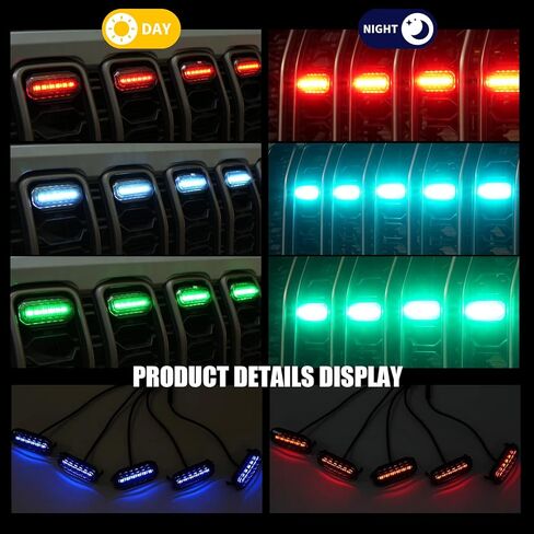 RGB LED Grille Lights Compatible with 2024 2025 Jeep Wrangler JL JLU Gladiator JT, 5PCS Color-Changing Front Grill Lights, APP Control, Music Sync, IP68 Waterproof, Easy Plug & Play Install in Kuwait