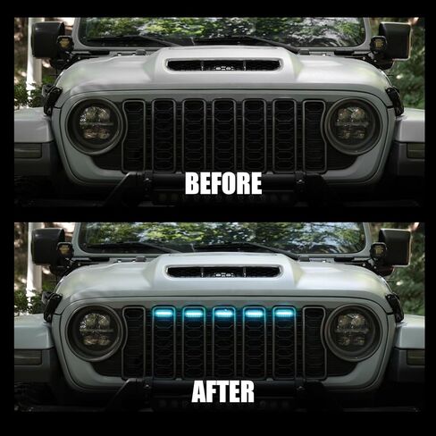 RGB LED Grille Lights Compatible with 2024 2025 Jeep Wrangler JL JLU Gladiator JT, 5PCS Color-Changing Front Grill Lights, APP Control, Music Sync, IP68 Waterproof, Easy Plug & Play Install in Kuwait