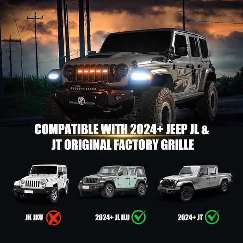 مصابيح شبكية LED RGB متوافقة مع 2024 2025 Jeep Wrangler JL JLU Gladiator JT، 5 قطع من مصابيح الشواية الأمامية المتغيرة الألوان، التحكم في التطبيق، مزامنة الموسيقى، مقاومة للماء IP68، تركيب سهل التوصيل والتشغيل in Saudi Arabia