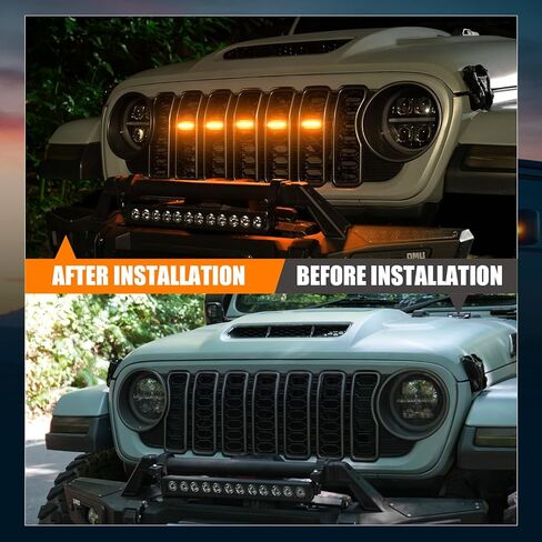مصابيح شبكية LED RGB متوافقة مع 2024 2025 Jeep Wrangler JL JLU Gladiator JT، 5 قطع من مصابيح الشواية الأمامية المتغيرة الألوان، التحكم في التطبيق، مزامنة الموسيقى، مقاومة للماء IP68، تركيب سهل التوصيل والتشغيل in Saudi Arabia