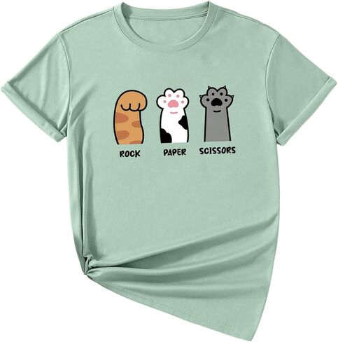 SOLY HUX Girl's T Shirts Short Sleeve Cute Graphic Tees Crewneck Cartoon Cat Print Summer Tops in Kuwait