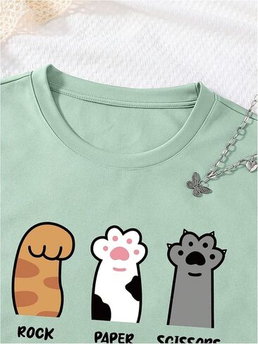 SOLY HUX Girl's T Shirts Short Sleeve Cute Graphic Tees Crewneck Cartoon Cat Print Summer Tops in Kuwait