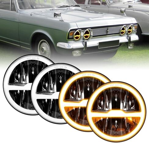 5 3/4 5.75 Inch LED Headlights 12V/24V Universal Daylight with Round Angel Eyes High/Low Switching 4 Light Modes LED Headlights with White Amber DRL for Motorcycle Car ATV UTV Truck Pickup 4PCS in Saudi Arabia