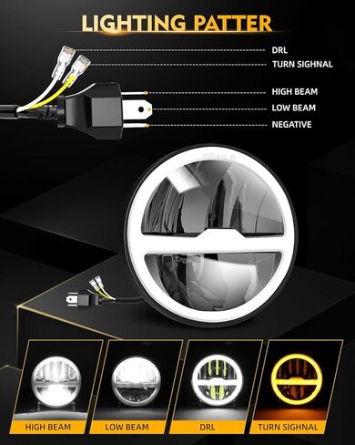 5 3/4 5.75 Inch LED Headlights 12V/24V Universal Daylight with Round Angel Eyes High/Low Switching 4 Light Modes LED Headlights with White Amber DRL for Motorcycle Car ATV UTV Truck Pickup 4PCS in Saudi Arabia