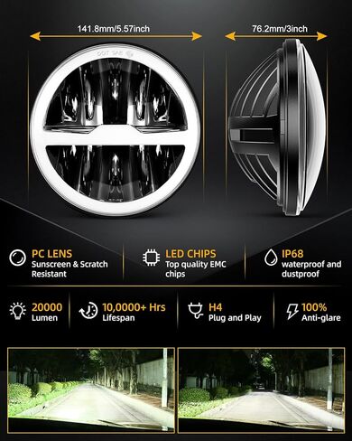 5 3/4 5.75 Inch LED Headlights 12V/24V Universal Daylight with Round Angel Eyes High/Low Switching 4 Light Modes LED Headlights with White Amber DRL for Motorcycle Car ATV UTV Truck Pickup 4PCS in Saudi Arabia