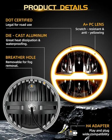 5 3/4 5.75 Inch LED Headlights 12V/24V Universal Daylight with Round Angel Eyes High/Low Switching 4 Light Modes LED Headlights with White Amber DRL for Motorcycle Car ATV UTV Truck Pickup 4PCS in Saudi Arabia