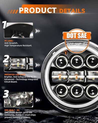 5 3/4 5.75 Inch LED Headlights 12V/24V Universal Daylight with Round Angel Eyes High/Low Switching 4 Light Modes LED Headlights with White Amber DRL for Motorcycle Car ATV UTV Truck Pickup 4PCS in Saudi Arabia