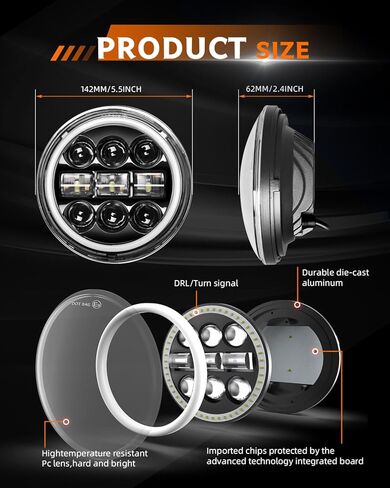 5 3/4 5.75 Inch LED Headlights 12V/24V Universal Daylight with Round Angel Eyes High/Low Switching 4 Light Modes LED Headlights with White Amber DRL for Motorcycle Car ATV UTV Truck Pickup 4PCS in Saudi Arabia