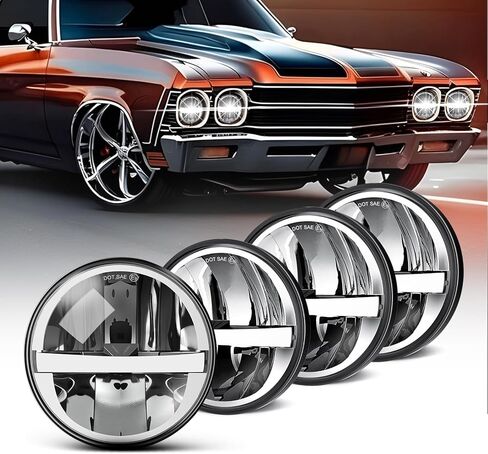 5 3/4 5.75 بوصة مصابيح LED أمامية 12 فولت/24 فولت ضوء نهاري عالمي مع عيون ملائكة مستديرة عالية/منخفضة التبديل 4 أوضاع إضاءة LED مع كهرمان أبيض DRL للدراجات النارية والسيارات ATV UTV شاحنة بيك اب 4 قطع in Kuwait