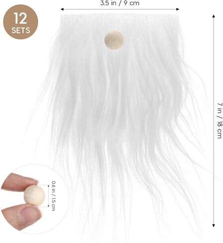 Cabilock 24PCS Pre-Cut Gnome Beard, Fake Beards with Wood Balls Kits, Faux Fur Costume Handmade Dwarf Making Supplies for Halloween Christmas Crafts, White in Kuwait
