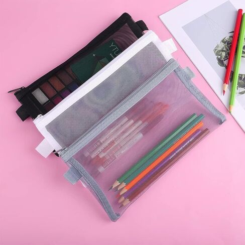 2 Pcs Zipper File Bags Waterproof Mesh Pouch Multifunctional Clear Pen Bag for Office Home Cosmetics Travel Accessories(8.1"x4.3") in Saudi Arabia