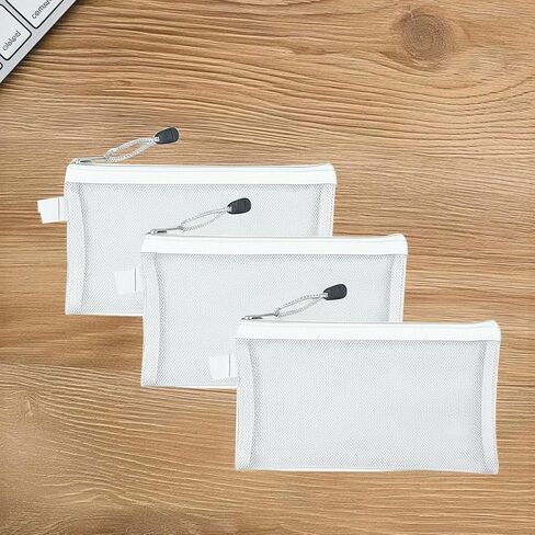 2 Pcs Zipper File Bags Waterproof Mesh Pouch Multifunctional Clear Pen Bag for Office Home Cosmetics Travel Accessories(8.1"x4.3") in Saudi Arabia