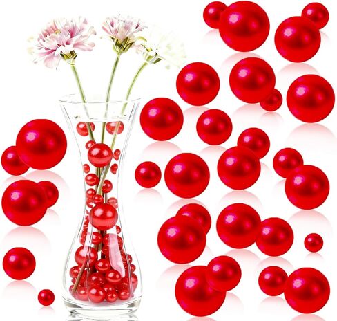 Elegant Vase Filler About 200 Crystal Clear Beads & ABS Simulated Pearls for Floral Arrangements, Wedding Centerpieces, and Home Deco (Red) in Saudi Arabia