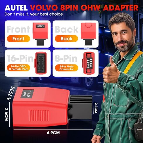 Autel Original MaxiSYS 8-Pin CV محول لفولفو، 8 دبابيس إلى Obd2 16 دبابيس لموصل كابل فولفو للطرق الوعرة، العمل مع Autel Heavy Duty Truck Scanner MS908CV MS908CV II MS909CV MS906CV MaxiFlash VCI in Saudi Arabia