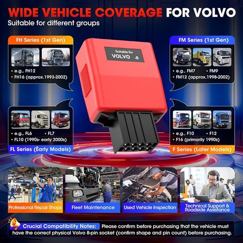 Autel Original MaxiSYS 8-Pin CV محول لفولفو، 8 دبابيس إلى Obd2 16 دبابيس لموصل كابل فولفو للطرق الوعرة، العمل مع Autel Heavy Duty Truck Scanner MS908CV MS908CV II MS909CV MS906CV MaxiFlash VCI in Saudi Arabia