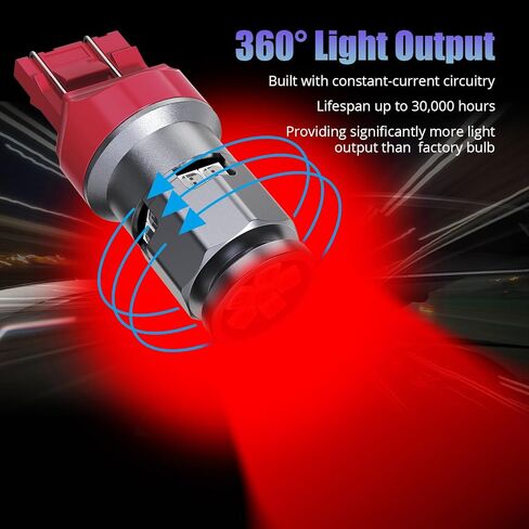 7443 7440 T20 LED لمبة حمراء فائقة السطوع لمصابيح الفرامل الخلفية، 7441 7444 7444NA W21W لأضواء إشارة الانعطاف الخلفية، حزمة من 2 in Kuwait