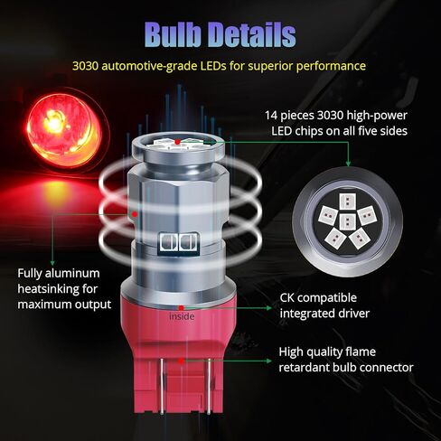 7443 7440 T20 LED لمبة حمراء فائقة السطوع لمصابيح الفرامل الخلفية، 7441 7444 7444NA W21W لأضواء إشارة الانعطاف الخلفية، حزمة من 2 in Kuwait